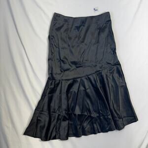 VONDA Black Satin Asymmetrical Ruffle Midi Skirt Women's Size S